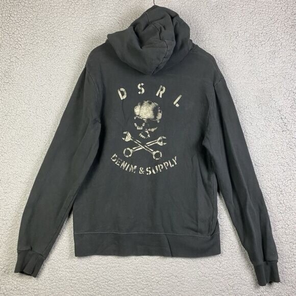 Ralph Lauren Denim & Supply Hoodie Wheel Wings Skull Wrenches Men’s M Black VTG - Picture 4 of 12